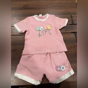 Charming Pink Striped Kids Set with Floral Embroidery